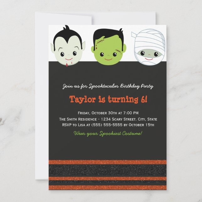 Invitation d'anniversaire Halloween costume pour e (Devant)