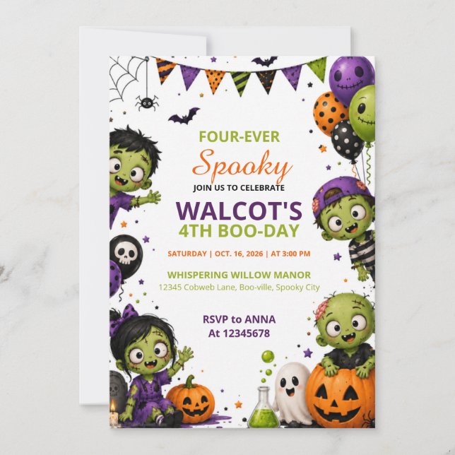 Invitation d'anniversaire Halloween effrayante | M (Devant)