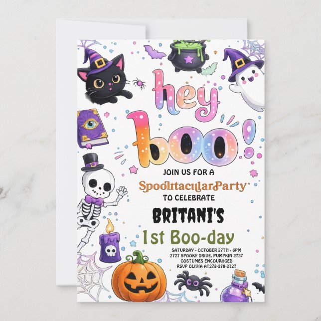 Invitation d'anniversaire Halloween fantôme Hey Bo (Devant)