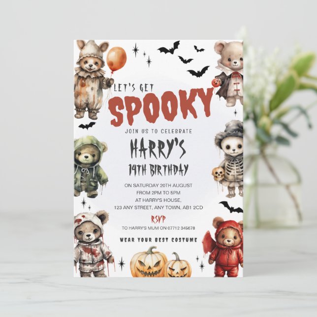 Invitation d'anniversaire Halloween Oursons Mignon (Debout devant)