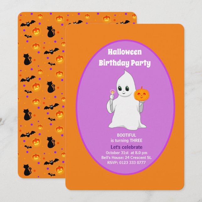 Invitation d'anniversaire Halloween pour bébé fant (Devant / Derrière)