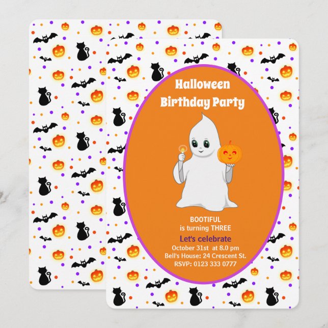 Invitation d'anniversaire Halloween pour bébé fant (Devant / Derrière)