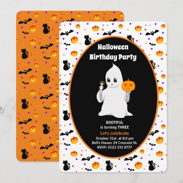 Invitation d'anniversaire Halloween pour bébé fant (Devant / Derrière)
