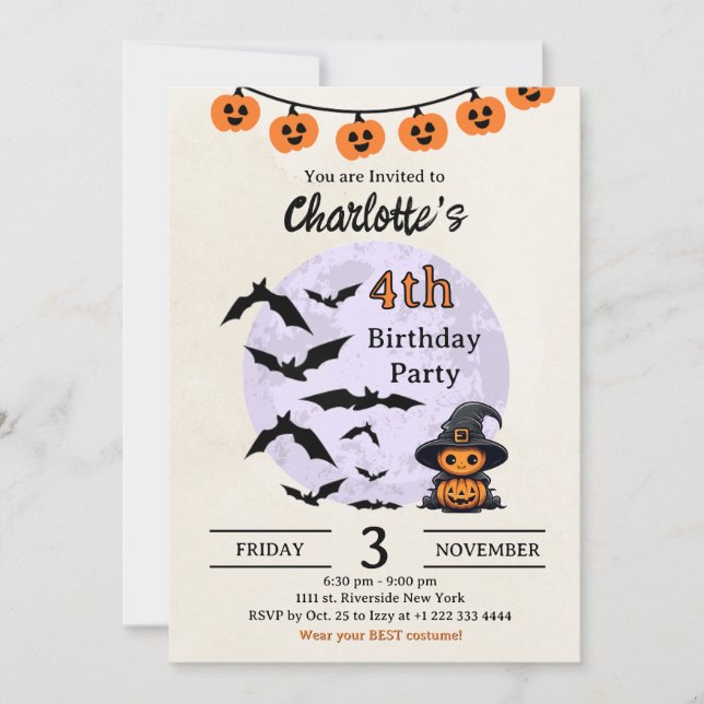 Invitation d'anniversaire Halloween pour les enfan (Devant)