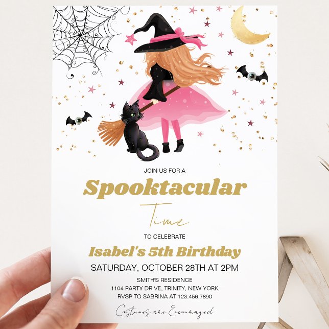 Invitation d'anniversaire Halloween Sorcière Rose (Créateur téléchargé)