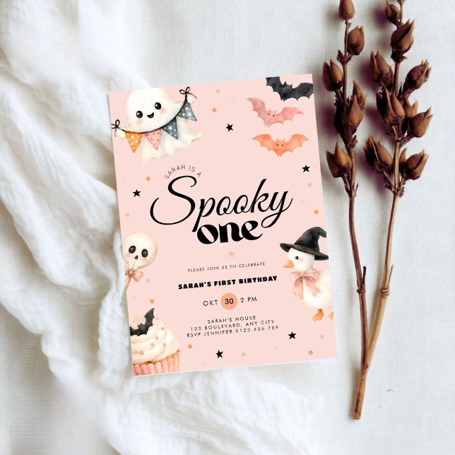 Invitation d'anniversaire Halloween Spooky One 1er (Pink halloween spooky one 1st birthday invitation for girls)
