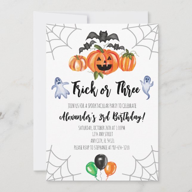 Invitation d'anniversaire Halloween Trick or Three (Devant)