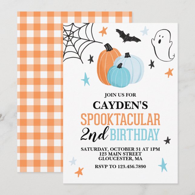 Invitation d'anniversaire Halloween turquoise oran (Devant / Derrière)