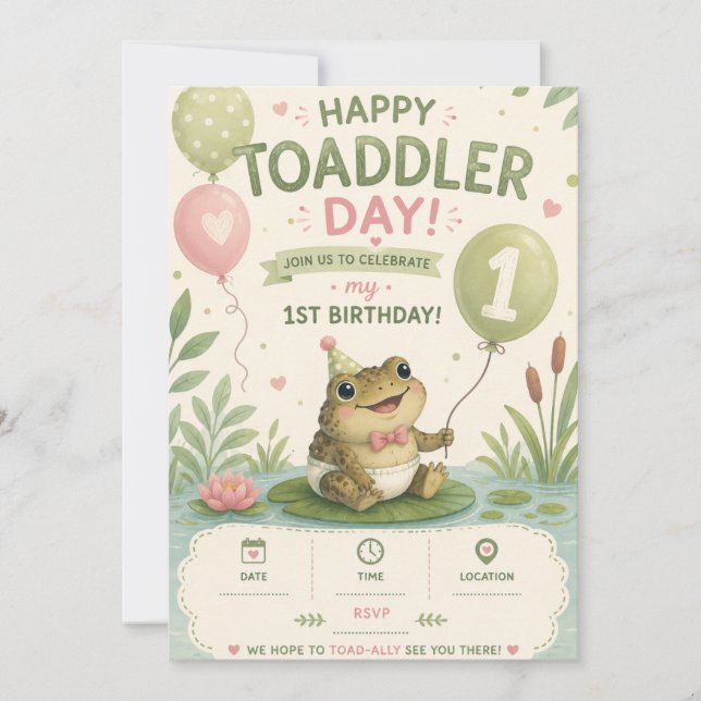 Invitation d'anniversaire Happy Toaddler Jour 1 (Devant)