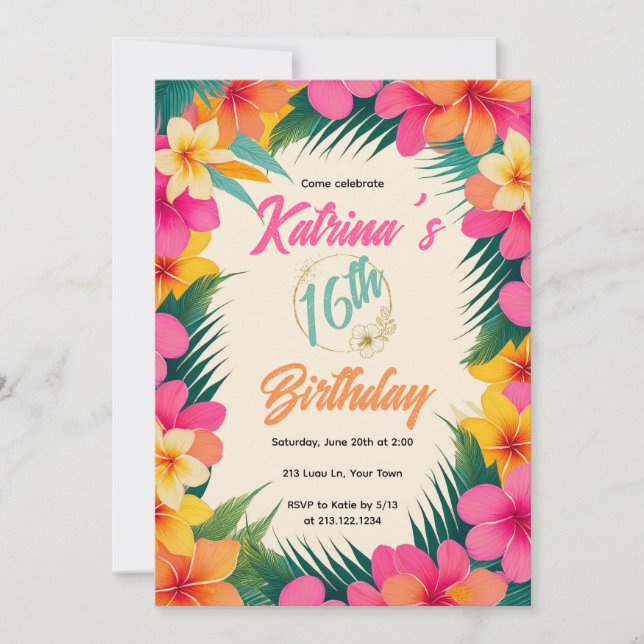 Invitation d'anniversaire hawaïenne | Fête tropica (Devant)