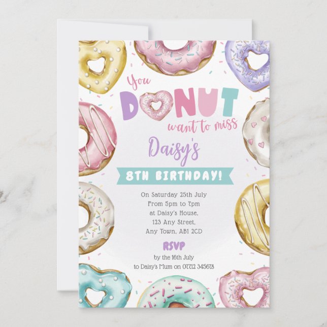 Invitation d'anniversaire Heart Donut Vous n'allez (Devant)