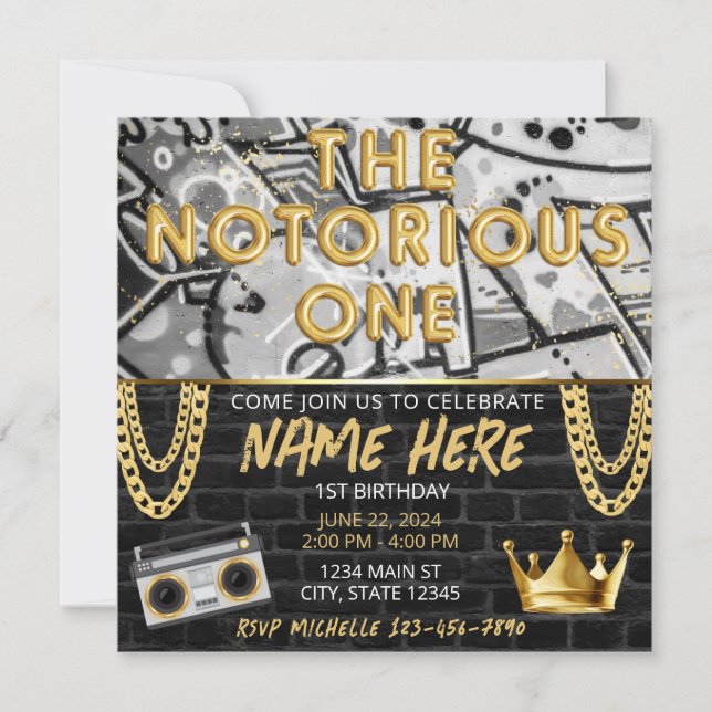 Invitation d'anniversaire Hip Hop pour un an  (Devant)