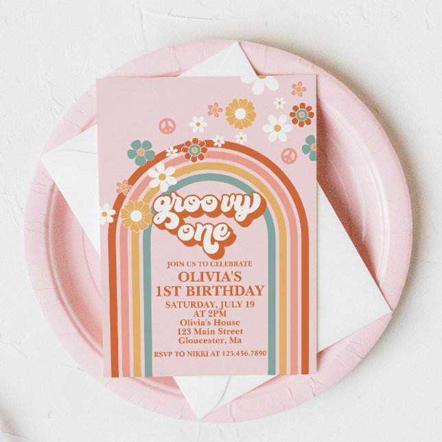 Invitation d'anniversaire Hippie Rainbow Groovy On (Créateur téléchargé)