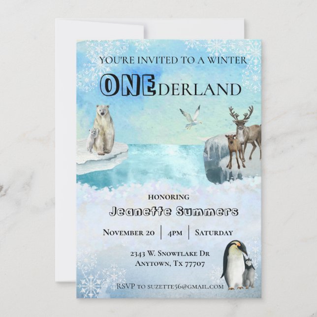 Invitation d'anniversaire hiver animal arctique 1  (Devant)