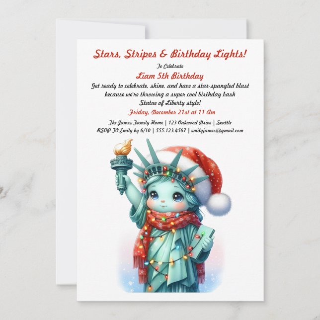 Invitation d'anniversaire hivernal patriotique (Devant)