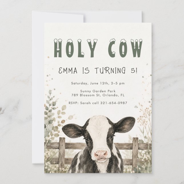 Invitation d'anniversaire Holy Cow (Devant)