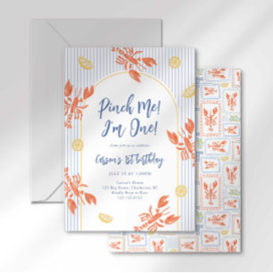 Invitation d'anniversaire Homard Pinch Me Rayures 