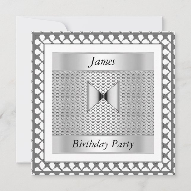 Invitation d'anniversaire homme argent (Devant)