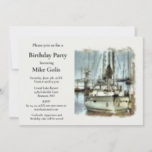 Invitation d'anniversaire homme bateau aquarelle v