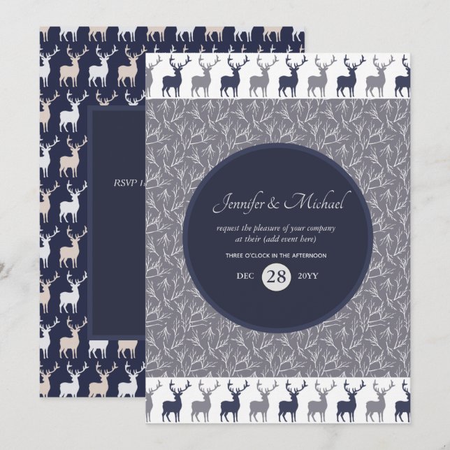 Invitation d'anniversaire homme STAG bleu marine É (Devant / Derrière)