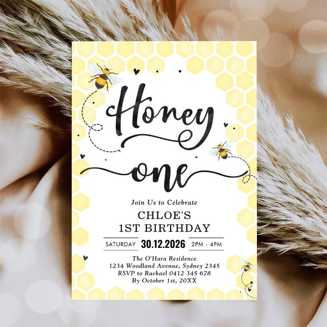 Invitation d'anniversaire Honey One Honey Bee 1ère (Créateur téléchargé)