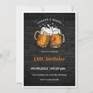 Invitation d'anniversaire illustrée en noir
