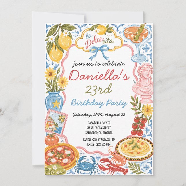 Invitation d'anniversaire italien La Dolce Vita (Devant)