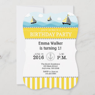 Invitation d'anniversaire jaune bleu marine