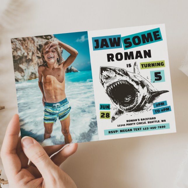 Invitation d'anniversaire Jaw-Some Photo Shark (Créateur téléchargé)