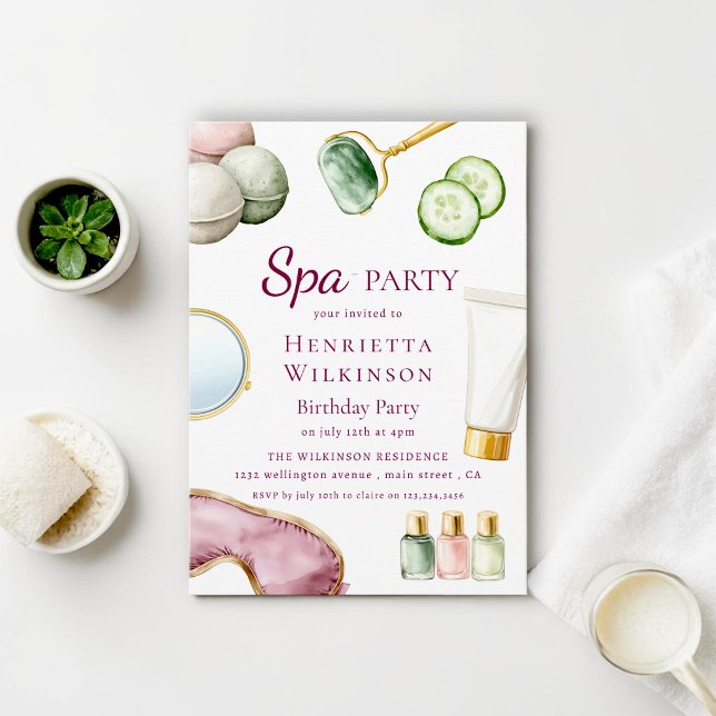 Invitation d'anniversaire journée de spa élégante  (Créateur téléchargé)