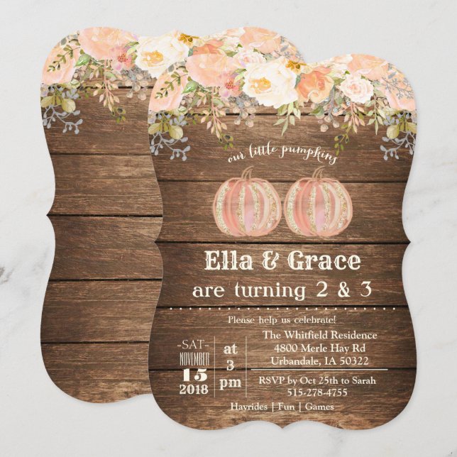 Invitation d'anniversaire jumelle double pour l'au (Devant / Derrière)