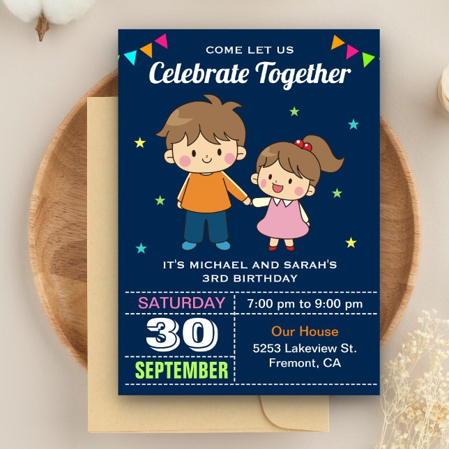 Invitation d'anniversaire jumelle pour frères et s (Créateur téléchargé)