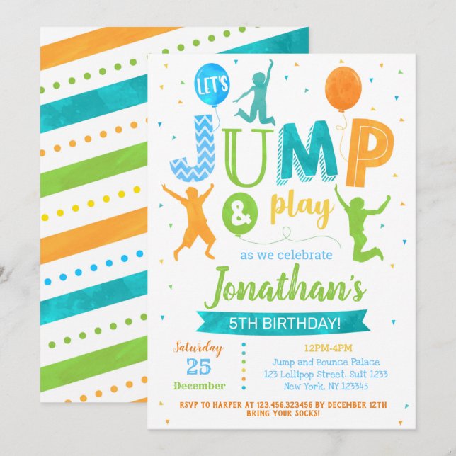 Invitation d'anniversaire Jump Bounce Trampoline P (Devant / Derrière)