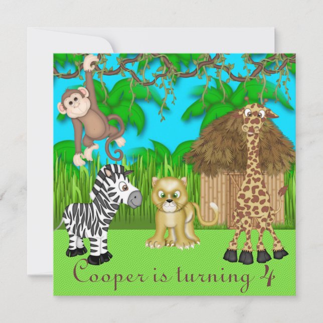 Invitation d'anniversaire Jungle Fun (Devant)