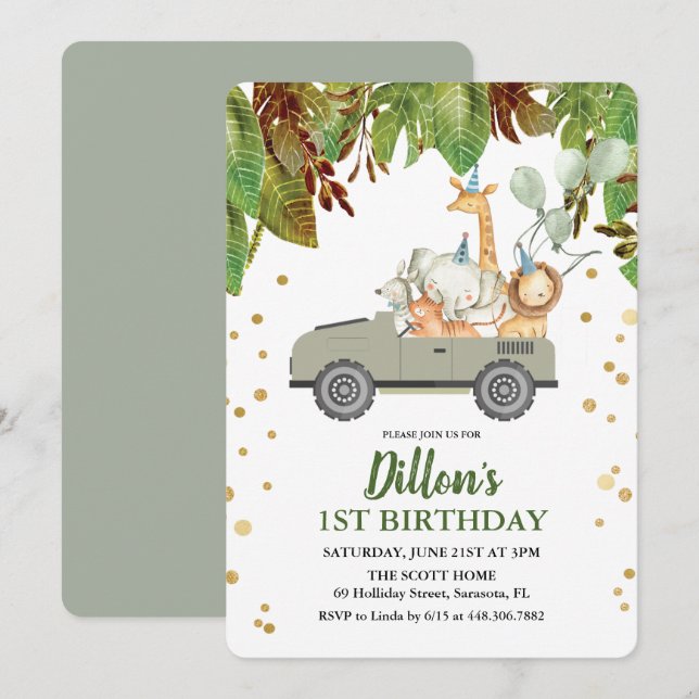 Invitation d'anniversaire Jungle Safari - Tout âge (Devant / Derrière)