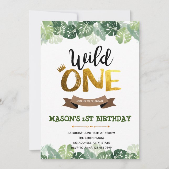 Invitation d'anniversaire jungle sauvage un an (Devant)