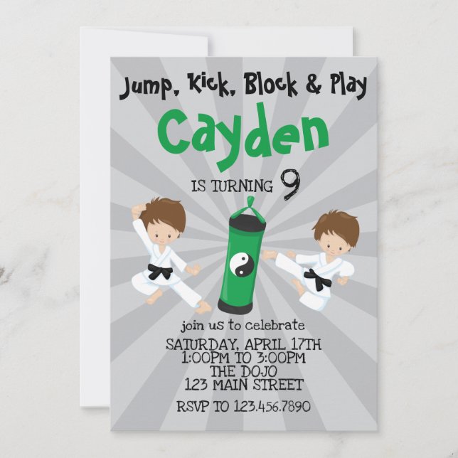 Invitation d'anniversaire Karate Boy Vert (Devant)