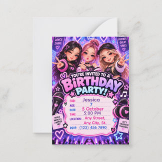 Invitation d'anniversaire Kawaii K-Pop | Tout âge
