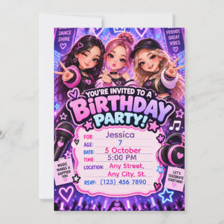 Invitation d'anniversaire Kawaii K-Pop | Tout âge