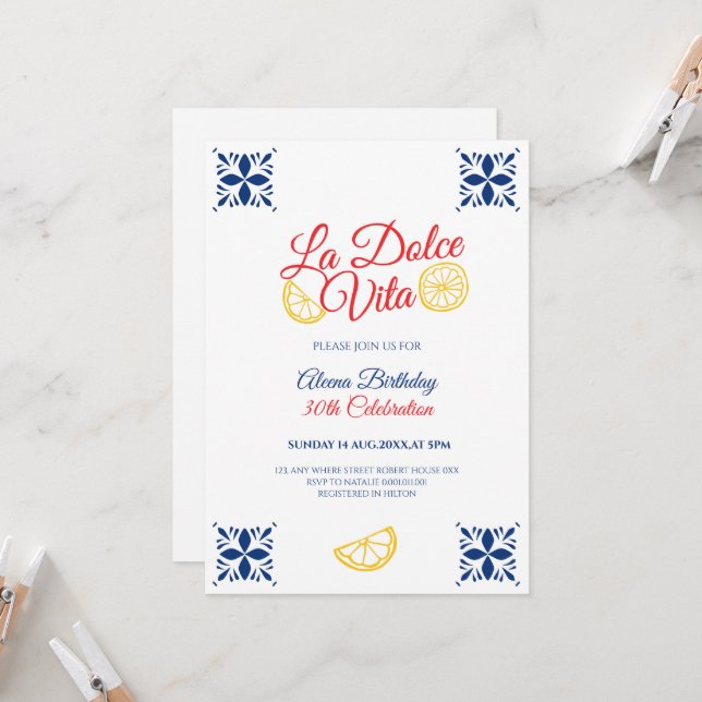 Invitation d'anniversaire La dolce vita tout âge (Devant/Arrière en situation)
