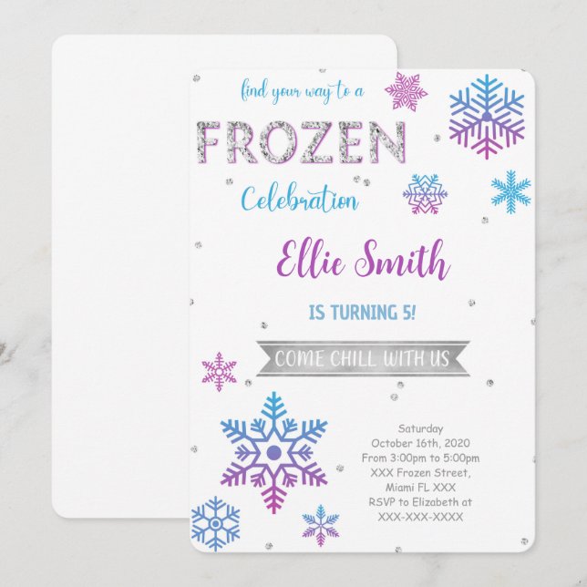 Invitation d'anniversaire La Reine des Neiges (Devant / Derrière)