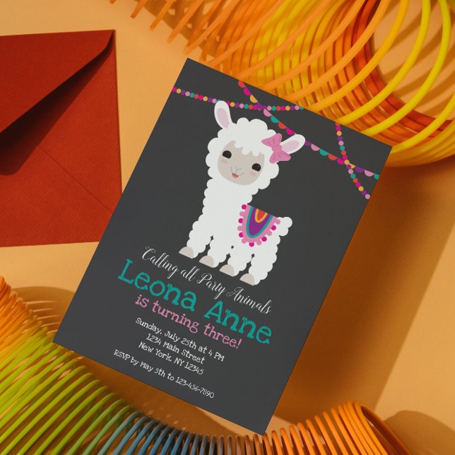 Invitation d'anniversaire lama alpaga tableau noir (Créateur téléchargé)