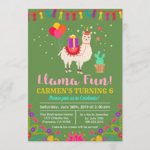 Invitation d'anniversaire lama - TOUTE COULEUR