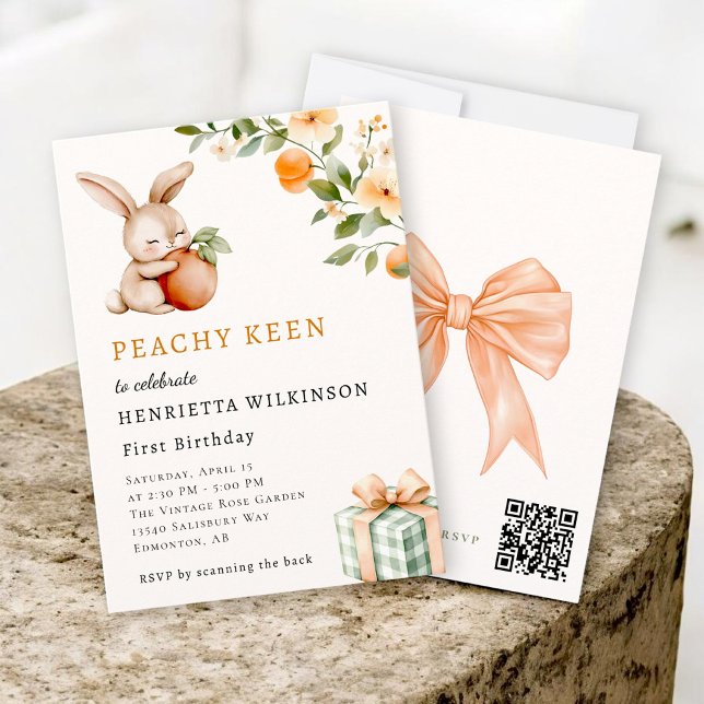 Invitation d'anniversaire Lapin Aquarelle "Peachy  (Créateur téléchargé)