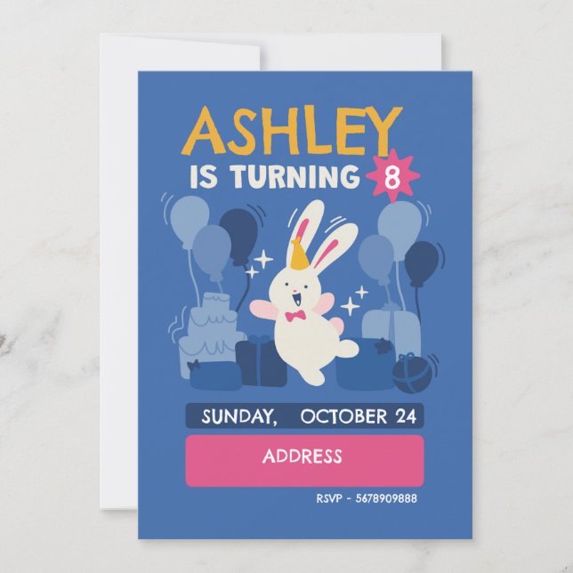 Invitation d'anniversaire Lapin pour Enfants – Pas (Devant)