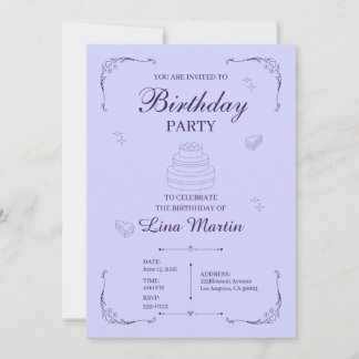 Invitation d'anniversaire lavande