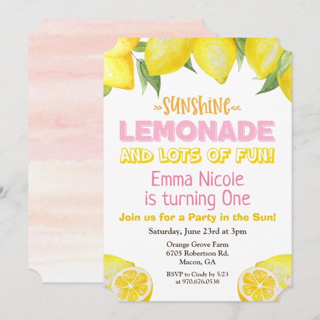 Invitation d'anniversaire Lemon Lemonade TOUT ÂGE (Devant / Derrière)