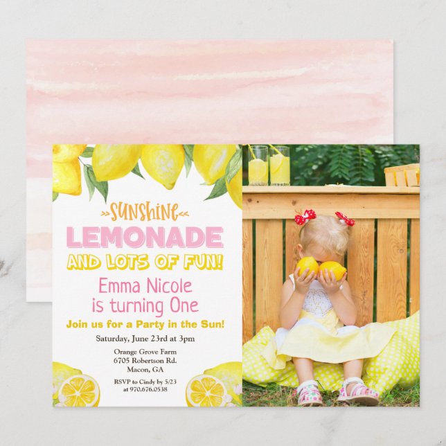 Invitation d'anniversaire Lemon Lemonade TOUT ÂGE (Devant / Derrière)