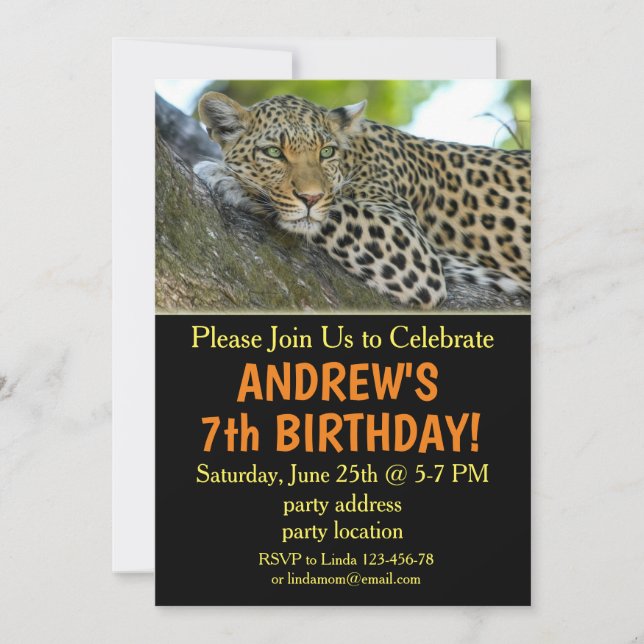 Invitation d'anniversaire Leopard, invitation Safa (Devant)