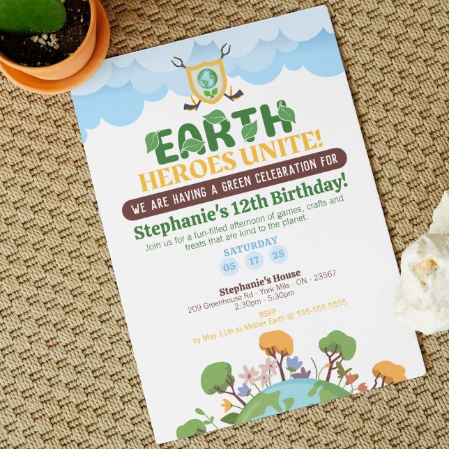 Invitation d'anniversaire : Les Héros de la Terre  (Inspire a fun, planet-friendly celebration with this heroic design perfect for eco-conscious bdays)